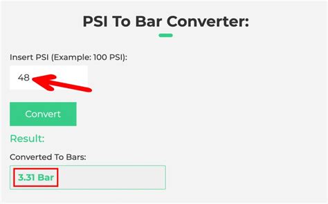 PSI To Bar Conversion Calculator + 0.01